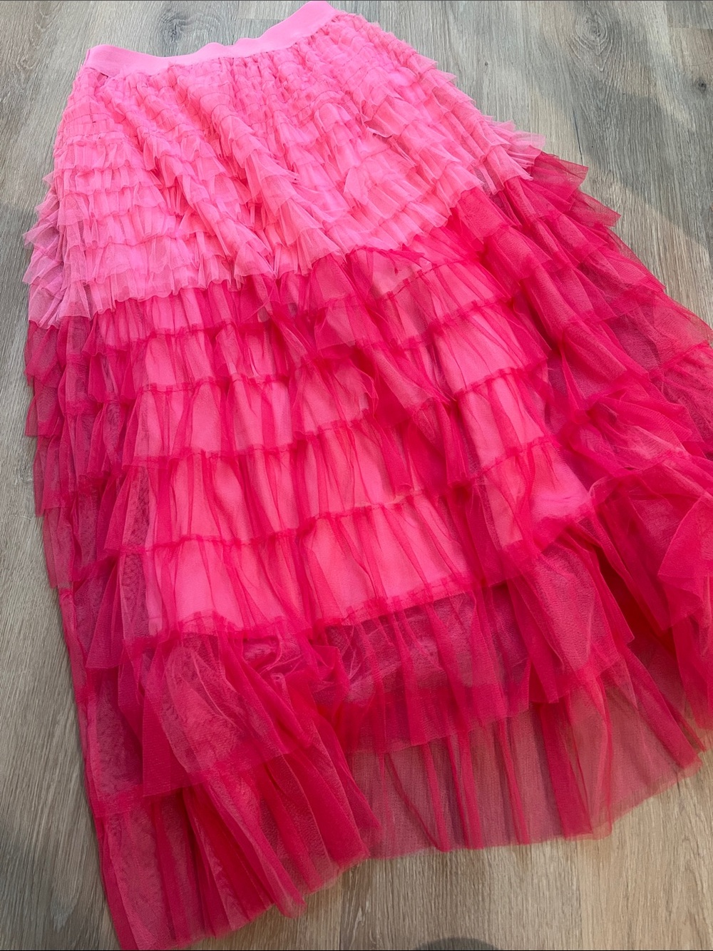 Women's Pink Ombre Tiered Tulle Maxi Skirt